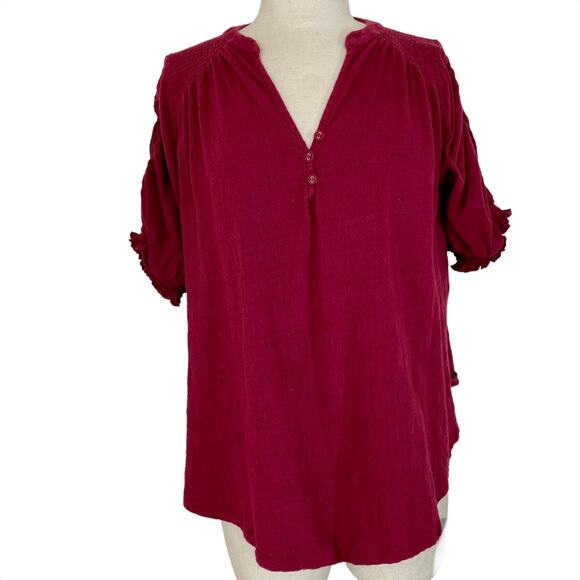 Free People ruched sleeve top, womens oversize xs short sleeve peasant blouse - Picture 1 of 12